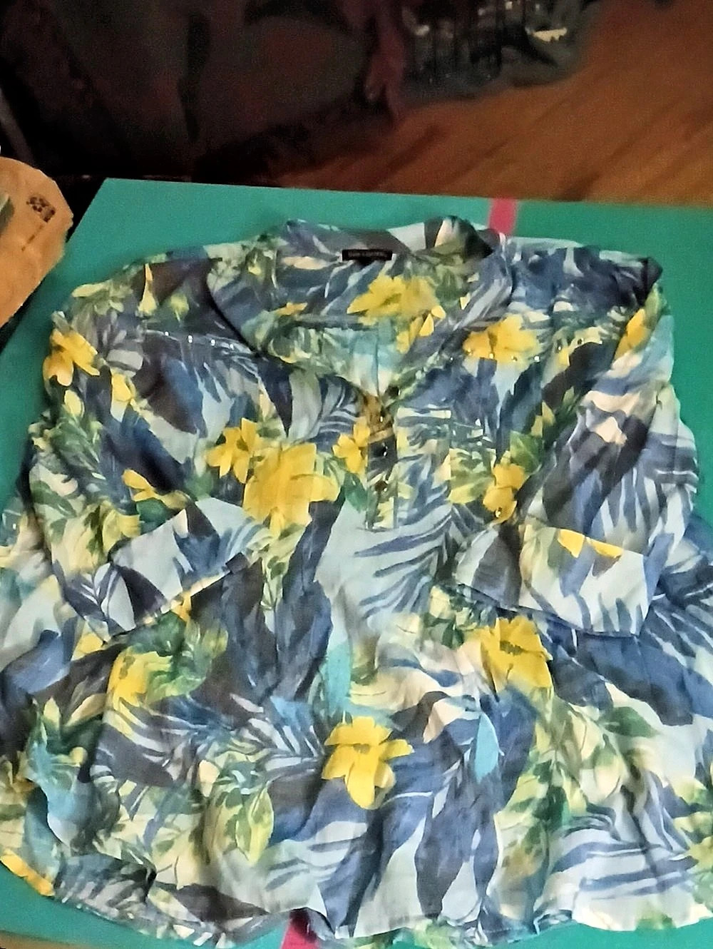 ava & grace Floral Button Down Shirt in Blue & Yellow